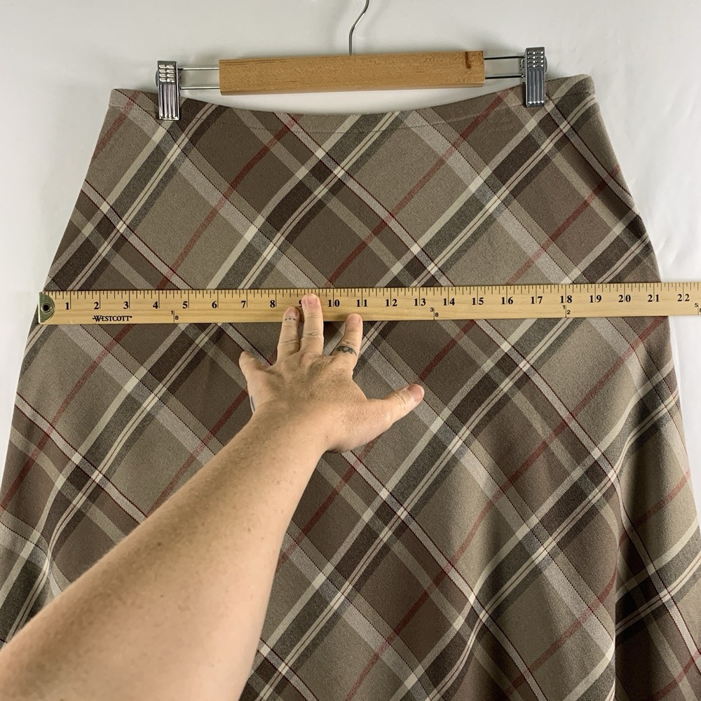 Womens Bias Tartan Plaid Midi Skirt Sz 14 Brown Academia Countryside Heritage - Picture 6 of 11